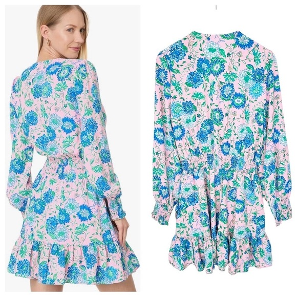 Lilly Pulitzer Cristiana floral long-sleeve dress Conch Shell Pink Rumor Has It - Picture 9 of 16